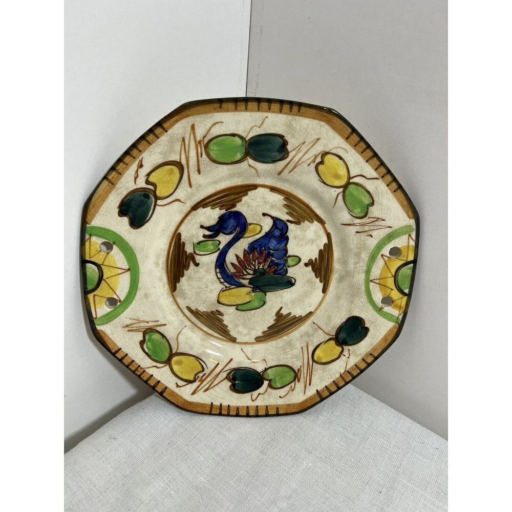 Vintage Japanese Hand Painted Serving Plate 8 3”4 With Holes